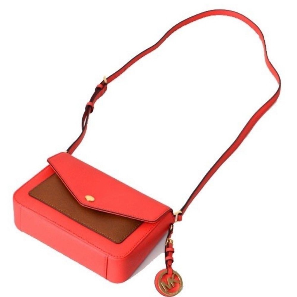 NWOT MICHAEL KORS GREENWICH COLOR POCKET SMALL FLAP CROSSBODY BROWN ORANGE RED - Picture 2 of 12